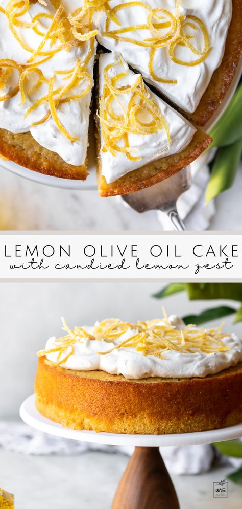 Mini Olive Oil Cake, Olive Oil Cake With Frosting, Italian Lemon Olive Oil Cake Recipe, Lemon Olive Oil Cake Recipes, Summer Olive Oil Cake, Fae Food, Olive Oil Lemon Cake, Moist Olive Oil Cake, Lemony Olive Oil Cake