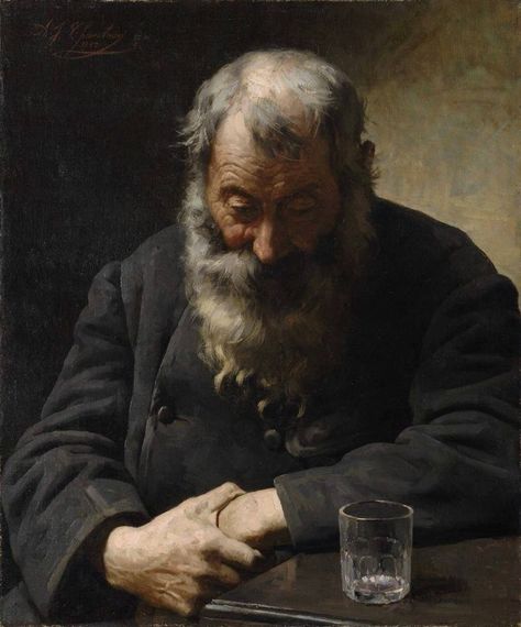 An Empty Glass (1882) by  Alexandre Jacques Chantron (French, 1842 - 1918), oil on canvas, 25.5  x 21 in Historical Art, Classical Art, Old Art, French Artists, Old Man, Ancient Art, Figure Painting, Portrait Art, Classic Art