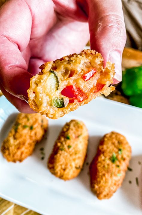 Crispy Spanish Vegetable Croquettes | Croquetas de Pisto Recipe Carrot Croquettes, Veggie Croquettes, Croquette Recipe, Vegetable Croquettes Recipe, Vegetarian Croquettes, Zucchini Croquettes, Beef Croquettes Recipe, Veg Croquettes, Spanish Croquettes Recipe