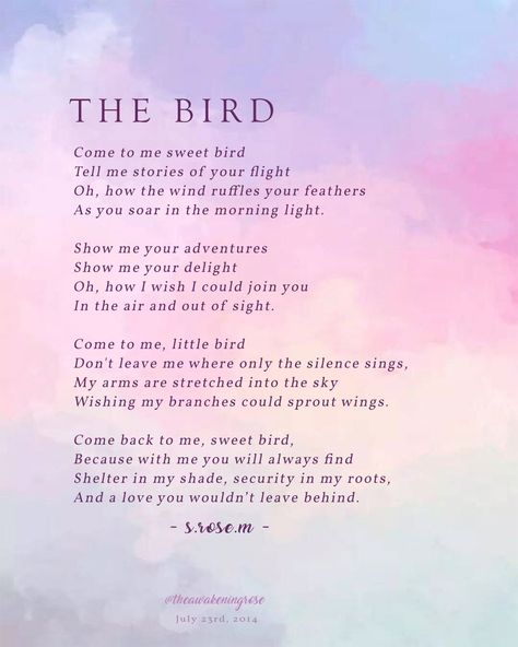 Bird Poems Poetry, Poem About Birds, Poems About Birds, Bird Poetry, Simple Poetry, True Love Poems, Bird Poems, Very Deep Quotes, Tree Poem