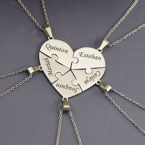 Jigsaw Puzzle Heart Pendant Necklace With Engraved Name Heart Necklace Custom Iized Necklace https://m.alibaba.com/product/1600587454520/Jigsaw-Puzzle-Heart-Pendant-Necklace-With.html?__sceneInfo={"cacheTime":"1800000","type":"appDetailShare"} Puzzle Necklace, Necklace Family, Names Necklace, Necklace Chain Types, Keychain Necklace, Heart Puzzle, Friends Christmas, Heart Chain, Personalized Pendant