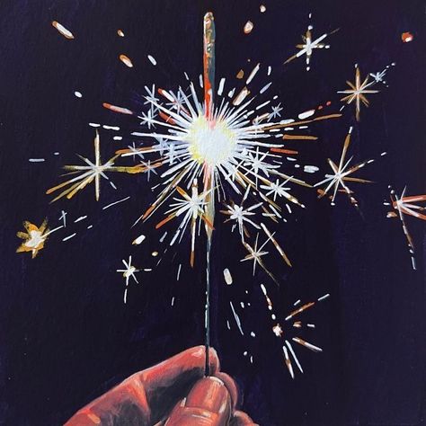 Sparklers Illustration, Matchstick Painting, Sparkler Illustration, Sparkler Painting, Sparkler Drawing, Fireworks Paintings, Painted Fireworks, Fireworks Drawing, Sparkle Painting