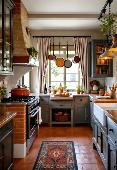 Rustic Kitchen Rustic English Kitchen, Mixed Material Kitchen, Old Home Kitchen, Old Italian Kitchen, Roman Kitchen, Old House Kitchen, Rustic Kitchen Designs, Rustic Kitchen Ideas, Strega Nona