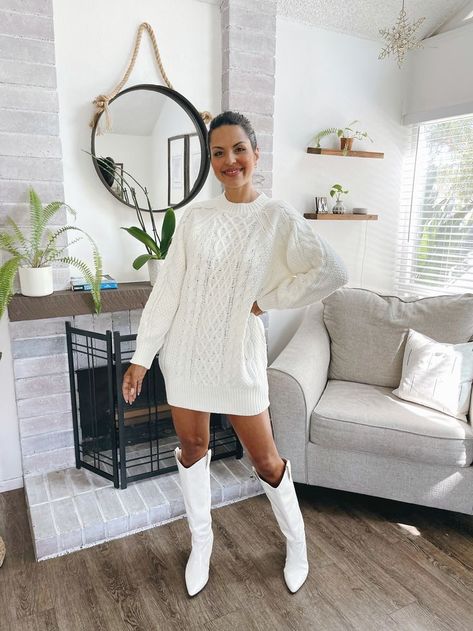 Cream sweater dress outfit