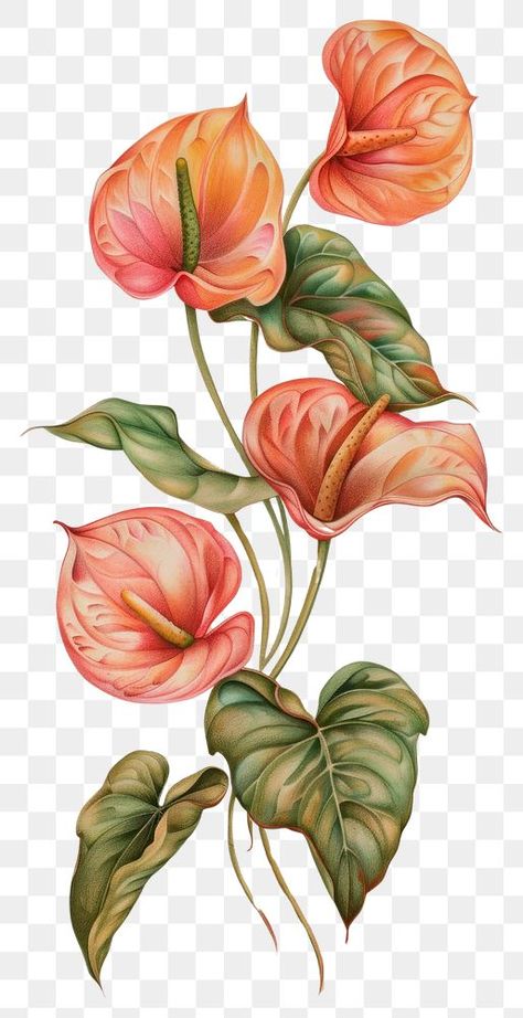 Wallpaper Anthurium flowers blossom plant rose. | free image by rawpixel.com / Tanat Chittirungsan Digital Flowers Png, Anthurium Drawing, Flower Nature Wallpaper, Leaf Abstract Painting, Jungle Drawing, Digital Kurti, Surreal Flowers, Sequence Design, Anthurium Flower