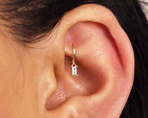 18G Tiny Diamond Baguette Rook Hoop Earring Tiny Gold - Etsy Enchanted Jewelry, Ear Style, Diamond Baguette, Cartilage Hoop, Tiny Diamond, Cartilage Earrings, Baguette Diamond, Jewelry Earrings Hoops, Ear Jewelry