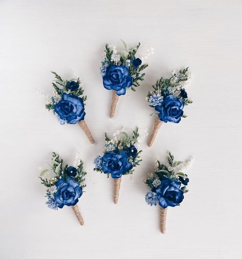 Royal Blue Boutonniere, Navy Wedding Bouquet, Royal Blue Wedding Theme, Blue Boutonniere, Bridesmaid Corsage, Rustic Boutonniere, Groomsmen Boutonniere, Blue Wedding Bouquet, Silk Wedding Bouquets