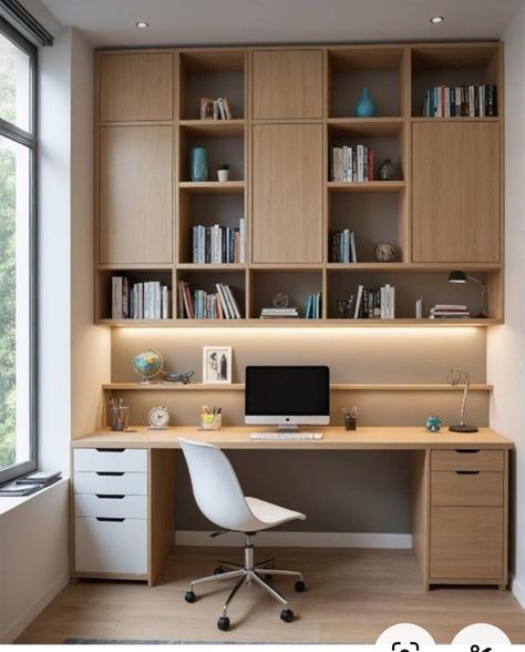 Built In Desk In Alcove, Book Shelves With Desk, Desk Design Ideas, Home Study Design, Home Office Designs, Home Office Furniture Design, Small Offices, Residence Interior, Study Table Designs