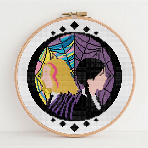 Wednesday inspired cross stitch pattern, easy, fun fandom cross stitch pattern - PDF instant download Wednesday Addams Cross Stitch, Wednesday Cross Stitch, Cross Stitch Wednesday, Coraline Cross Stitch Pattern, Beetlejuice Cross Stitch Pattern, Whimsical Wednesday Needlepoint, Wednesday And Enid, Cross Stitch Pattern Easy, Easy Cross Stitch