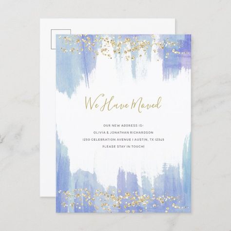 Elegant Blue Watercolor and Gold  New Address Announcement Postcard #AD , #AFFILIATE, #Gold#Address#Announcement#Watercolor Post Wedding Brunch Invitations, Gold Engagement Party, Trendy Watercolor, Confirmation Invitations, Couple Wedding Shower, First Communion Invitations, Bat Mitzvah Invitations, Couples Shower Invitations, Baby Shower Invitaciones