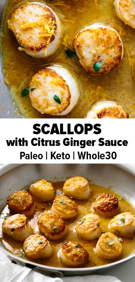 Whole30 Dinner Recipes, Healthy Dinner Recipe, Whole30 Dinners, Diner Recept, Ginger Sauce, Scallop Recipes, Keto Paleo, Paleo Dinner, Recipes Dessert