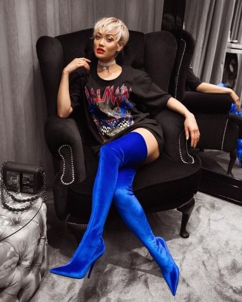 Don’t get too close 🔪💙 Outfit from @harroldsaus Blue Thigh High Boots, Micah Gianelli, Micah Gianneli, Velvet Boots, Boating Outfit, Moda Chic, Blue Boots, Thigh High Boots, Boots Outfit