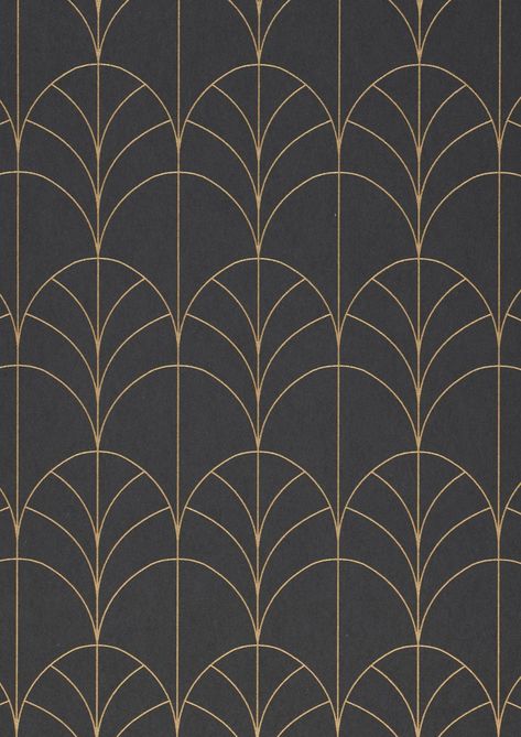 Rooms with dark colours convey a feeling of comfortable elegance and can provide some very exotic nuances. Glamorous exoticism is just one of the characteristics of this design wallpaper in the Art Deco style. The chocolaty slate grey background emphasises the shimmering yellow golden pattern. Art Deco Dark Grey Wallpaper, Art Deco Anaglypta Wallpaper, Art Deco Pattern Spots, Gray Art Deco Wallpaper, Modern Art Deco Colors, Art Deco Patterns Fabric, Art Deco Pattern Cardstock Papers, Art Deco Patterns Cardstock Papers, Lustre Wallpaper