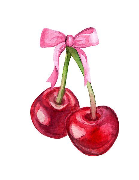 cherries with bow coquette by createbytae | Redbubble Doing Art, Bow Coquette, Bow Wallpaper, Miniature Paintings, Art Collage Wall, Good Deeds, Room Posters, Ipad Wallpaper, الرسومات اللطيفة