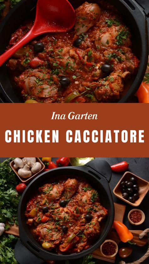 Ina Garten Chicken Cacciatore Ina Garten Pot Roast Barefoot Contessa, Chicken Cacciatore Ina Garten, Ina Garten Chicken Cacciatore, Ina Garten Dutch Oven Recipes, Chicken Cacciatore Recipe Authentic, Chicken Spinach Tomato Recipe, Chicken Cattitore Recipes, Chicken Catchatori Recipe, Recipes Using Fresh Tomatoes