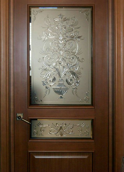 Glass Design For Door, Door With Glass Design, Interior Glass Door, Wooden Glass Door, Glass Partition Designs, Deur Sticker, Window Glass Design, Etched Glass Door, Glass Door Design