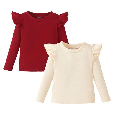 PRICES MAY VARY. 100% Polyester Pull On closure Machine Wash 💕 Toddler girl shirts: OPAWO toddler girl long sleeve shirt is made of 95% polyester and 5% spandex, these toddler shirts are super soft and breathable, comfortable and stretchy to the touch! Suitable for spring, summer, fall and winter wear, machine washable 💕 2-pack toddler t shirts: Package includes a burgundy toddler long sleeve shirt & a apricot toddler long sleeve shirt, solid color toddler tshirt is suitable for all kinds of c Toddler T Shirts, Toddler Girl Shirts, Toddler Fall Outfits Girl, Long Sleeve Baby Tee, Rose Diy, Diy Outfits, Toddler Girl Fall