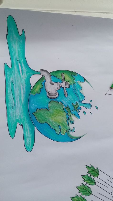 Protection Of Ozone Layer Poster Drawing, Project Of Science, Ozone Layer Drawing, Save Water Drawing, Save Water Poster Drawing, Save Water Poster, Easy Scenery, Science Drawing, Earth Drawings