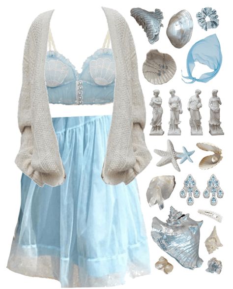 Mermaid Outfit Inspiration, Ocean Themed Clothes Aesthetic, Mermaid Core Casual Outfit, Ocean Aesthetic Clothing, Oceanic Outfits, Mermaid Core Aesthetic Outfits Casual, Ocean Core Clothes, Ocean Core Aesthetic Outfits, Ocean Outfits Aesthetic