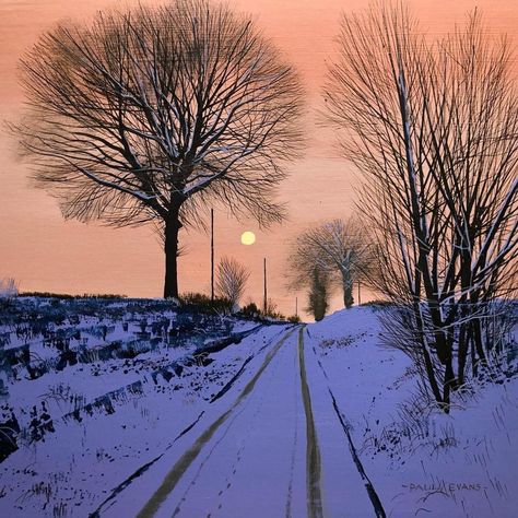 Intj Male, Moon 2023, Evans Art, Winter Moon, Paul Evans, Winter Landscape Painting, Winter Painting, Winter Art, Naive Art