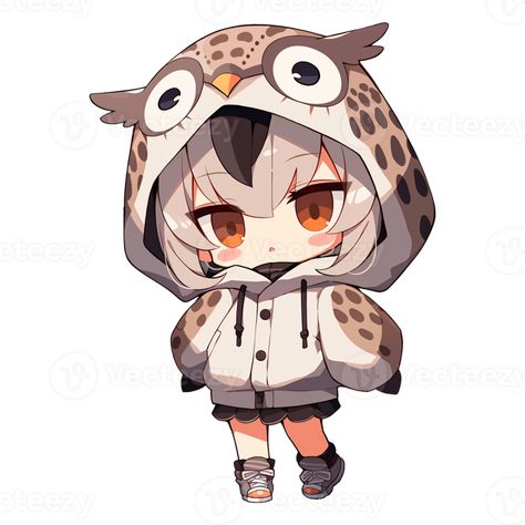 Owl Anime, Chibi People, Chibi Owl, Hoodie Illustration, Owl Hoodie, Owl Bear, Baby Boy Art, Owl Girl, Cartoon Owl