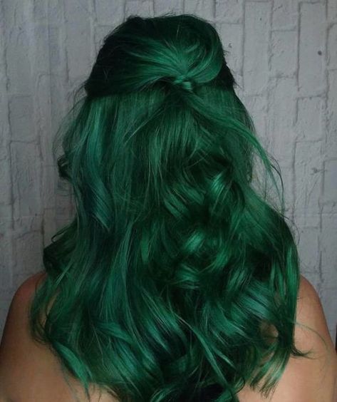 Forest Green Hair Highlights, Evergreen Hair Color, Deep Green Hair Color, Dark Green Hair Color Ideas, Forest Green Hair Dark, Pine Green Hair, Dark Emerald Green Hair, Shades Of Green Hair, Emerald Hair Color