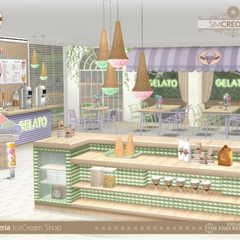 Ah, the summer! When the sun is burning up, the best idea is to have an ice cream! Or several :D
For your sims delightful during these hot days, we brought the Gelatteria set. It is an ice cream parlor, and this is its first part, with the core objects.
Please, pay attention to the requirements since this part of the set is fully functional ^^ by SIMcredibledesigns.com

available exclusively at TheSimsResource Sims 4 Restaurant, Food Counter, Ice Cream Place, Cc Mods, Sims 4 Clutter, Classic Table Lamp, Counter Display, Ice Cream Parlor, Sims 4 Build