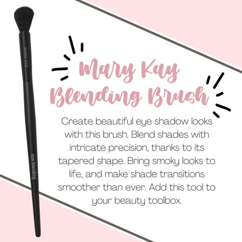 Create beautiful eye shadow looks with this brush. Blend shades with intricate precision, bring smoky looks to life, and make shade transitions smoother than ever.  High-quality, densely packed bristles make for a smooth, even blend. Once you've applied pigment to your eyelid, you can use this blending brush to ensure there are no harsh lines in your eye look — just one shade blended effortlessly into the next. You will want to add this tool to your beauty toolbox! Mary Kay Quotes, Eye Shadow Looks, Mary Kay Brushes, Mary Kay Marketing, Mary Kay Skin Care, Mary Kay Consultant, Mary Kay Business, Blending Brush, Mary Kay Makeup