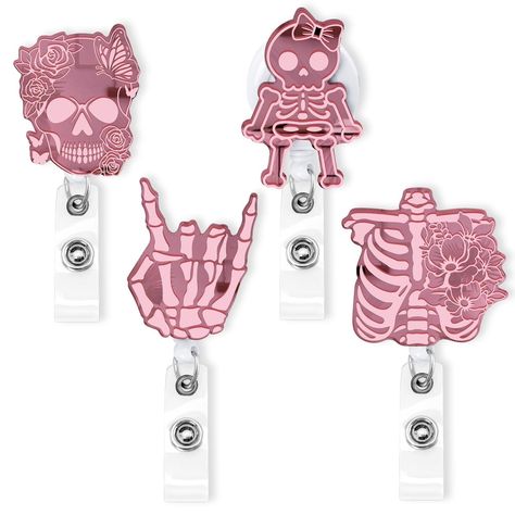 PRICES MAY VARY. 【COPYRIGHT RESERVED】Package comes with 4 pieces of badge holders in different styles: floral skeleton, skull, rock hand and ribcage. Various eye-catching styles and a sufficient amount may fully meet your daily life using and decorative needs. Our retractable badge clips are also good to share with your family and friends, surprising them with something chic. 【Premium Quality & Perfect Size】Mainly made of mirror acrylic, ABS plastic and alloy with exquisite printing, our retract Doctor Student, Halloween Mirror, Radiology Tech, Halloween Pink, Rock Hand, Name Card Holder, Nurse Badge Holders, Retractable Badge Holder, Nurse Doctor