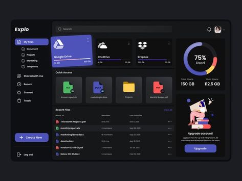 Hello folks! Today I want to share my UI Design exploration on a file manager dashboard! Let me know what you think ✨ File Manager Ui, Software Ideas, Ux Design Principles, Design Exploration, Web Dashboard, File Management, File Manager, Lead Management, One Drive