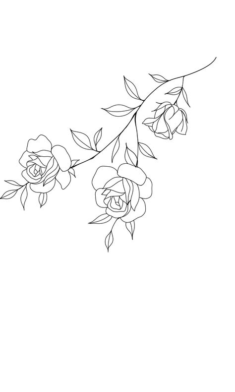 Rose Vine Drawing Simple, Horizontal Rose Tattoo, Small Rose Vine Tattoo, Rose Branch Tattoo, Rose Bunch Tattoo, Rose Arm Tattoos For Women Forearm, White Roses Drawing, 3 Roses Tattoo Design, Side Chest Tattoo Female