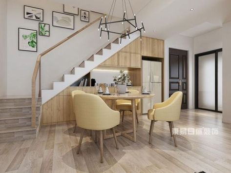 Dining Room With Stairs, Dining Table Under Stairs, Living Room Under Stairs, Kitchen Under Stairs, Vaulted Ceiling Bedroom, Stair Wall Decor, Room Under Stairs, Stairs In Kitchen, Stairs Storage