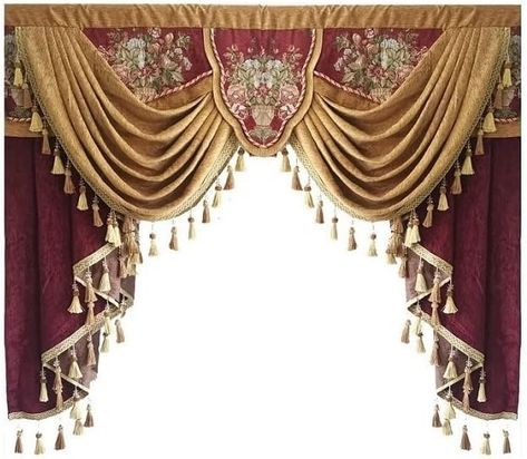 Amazon.com: Risuho Luxury Brown Burgundy Floral Waterfall Swag Valance with Tassels for Living Room Bedroom Windows European Design Rod Pocket Top (150 cm, 1 Panel) : Home & Kitchen Window Toppers Ideas Valances, Fancy Curtains, Romantic Curtains, Valances For Living Room, Bed Back Design, Swag Curtains, Handmade Curtains, Window Treatments Bedroom, Waterfall Design