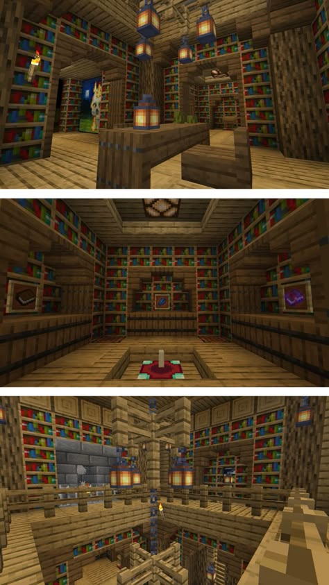 Minecraft idea for a big library Minecraft Library Storage, Minecraft Library House Ideas, Library Design Minecraft, Minecraft Big Room Ideas, Big Base Minecraft, Minecraft Building Ideas Library, Minecraft Library House, Library Blueprints, Library Minecraft Build