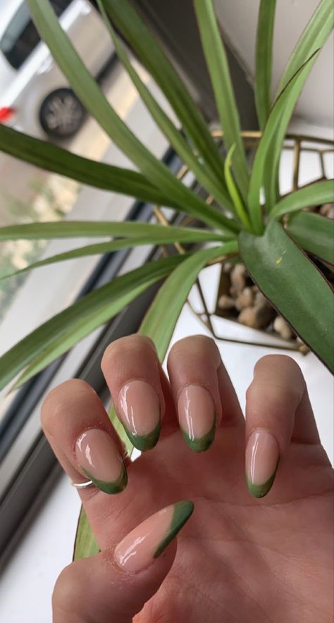 frenchtip nails acrylicnails green greennails Green Tip Nails, Elegant Almond Nails, Olive Nails, Nail Aesthetic, Unghie Sfumate, Kutek Disney, Green Acrylic Nails, Beauty Boost, Bloated Belly