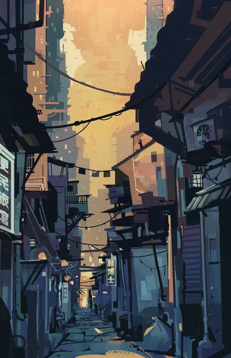 City Slums Concept Art, City Alleyway Drawing, Urban Environment Art, Slum Illustration, Slums Illustration, Slums Drawing, Street Background Drawing, Environment Concept Art City, Slums Aesthetic