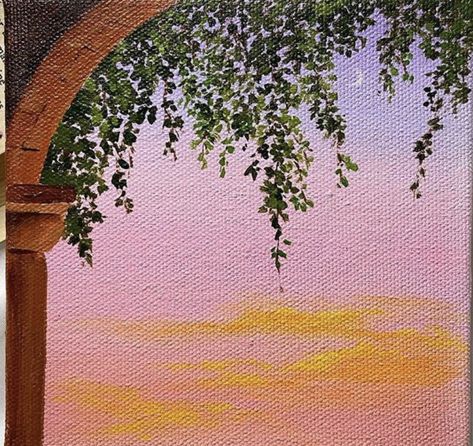 Easy Vintage Painting Ideas, Pink Sunrise Painting, Acylic Painting, Easy Nature Paintings, Sunset Painting Easy, Paintings For Home Decor, Wine And Paint Night, Sunset Canvas Painting, Sunset Painting Acrylic