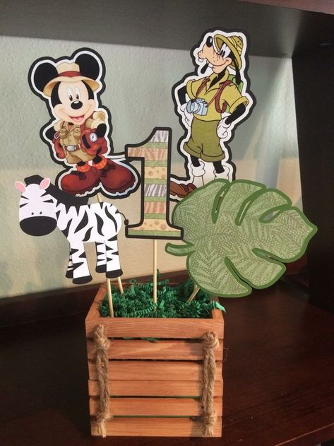 Mickey Mouse Safari Birthday Centerpieces, Mickey Mouse Safari Centerpieces, Mickey Safari Centerpieces, First Birthday Safari Theme, Mickey Mouse Safari Birthday, Birthday Safari Theme, First Birthday Safari, Birthday Party Safari, Safari Centerpieces