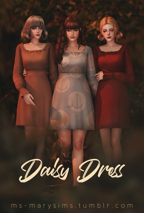 MAXIS MATCH | Daisy Dress Mm Cc Sims 4 Clothes, Vintage Sims 4 Cc Clothes, Clothes Cc, Outfit Ideas For Church, Sims 4 Mm Cc, Sims 4 Cc Folder, 7 August, Sims 4 Dresses, Sims 4 Characters