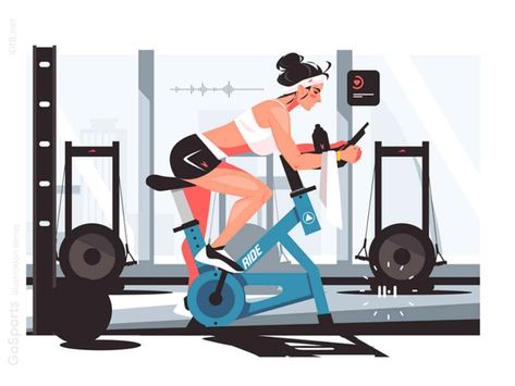 Cycling Illustration, Stationary Bicycle, Vector Illustration Character, Indoor Sports, Indoor Cycling, Learning Design, Anton, Ball Exercises, Graphic Illustration