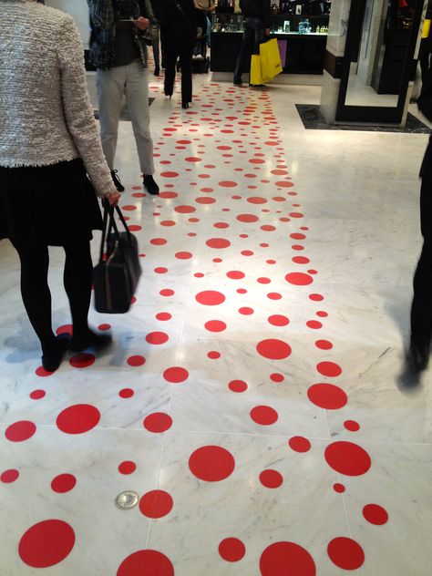 Pop up event in Selfridges Floor Decals Event, Floor Windows, Floor Decal, Blue Dots, Pop Up Event, Blue Dot, Yellow And Blue, Exhibition Design, Halle