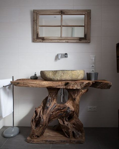 Tree Trunk Sink House Design Simple, Rustic Bathroom Sink, Rustic Furniture Diy, Rustic Bathroom Designs, Dream Furniture, Rustic Bathrooms, Bathroom Inspiration Decor, Diy Home Decor Bedroom, Rustic Bathroom