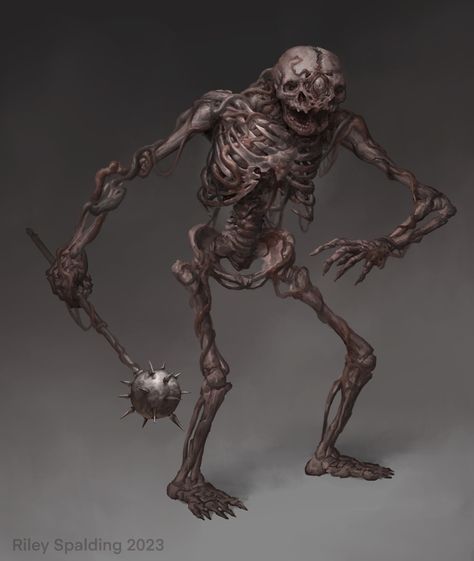 ArtStation - Skeleton dude, Riley Spalding Horror Art Reference, Monster Skeleton, Skeleton Monster, Fantasy Heroes, D D Monsters, Fantasy Concept, Horror Themes, Paintings And Drawings, Image Painting