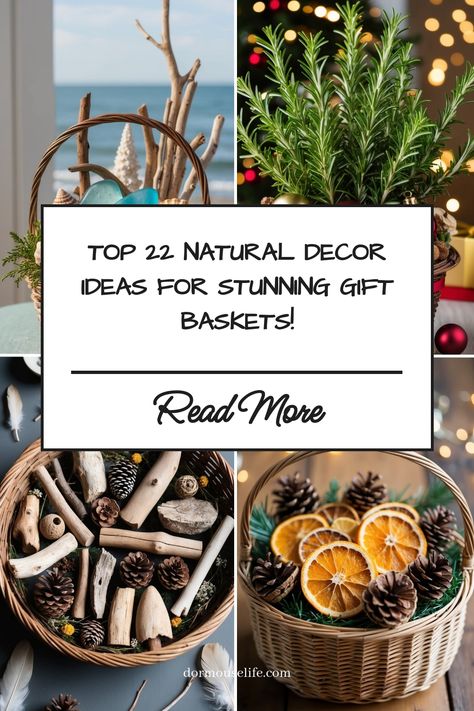 Discover 22 unique and creative ways to elevate your gift baskets using stunning natural decorations! From festive foliage to stunning stones, these decorating ideas will take your gift-giving game to the next level. Bring a touch of nature and charm to your gifts with these gorgeous embellishments. Click here for inspiration on how to make your presents truly stand out this season! How To Decorate A Basket, Natural Decor Ideas, Decorating Baskets, Basket Decor Ideas, Creative Gift Baskets, Natural Decorations, Floor Baskets, Baskets Ideas, Gifts Corporate