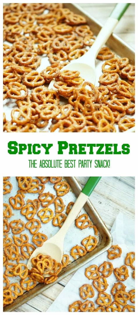 Spicy Pretzels Party Pretzels, Ranch Chex, Spicy Pretzels, Seasoned Pretzels, Pretzel Snacks, Child Nutrition, Cheese Trays, Catering Display, Fruit Kabobs