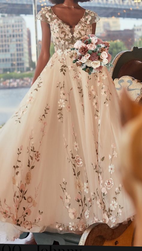 Floral Wedding Dress Colored Embroidered, Wedding Dress Colour, Wedding Dresses Aesthetic, Dream Ideas, Floral Wedding Dress, Modest Wedding, Wedding News, Formal Dresses For Weddings, Butterfly Dress