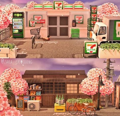 Animal Crossing Designs, Pink Island, Japanese Town, Animal Crossing 3ds, Happy Sunday Friends, City Flowers, City Island, Animal Crossing Wild World, Island Theme