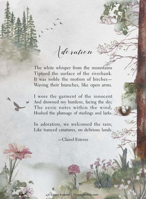 Pluviophile: rain poems; nature poetry by Clairel Estevez Poem About Nature Beauty, Rain Poems, Nature Poetry, Poem Design, Poems In English, Nature Poem, Inspiring Nature, Beautiful Poetry, Short Poems