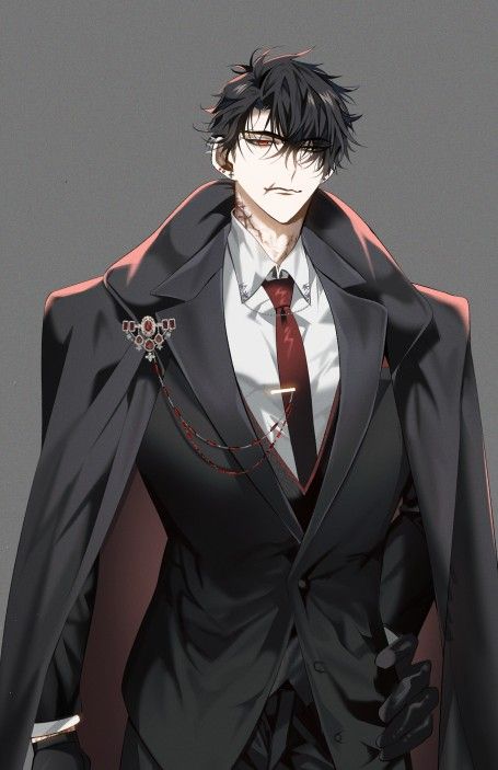 Mafia Anime Guys, Dnd Male Character Art, Mafia Anime Men, Vampire Boy Art, Goth Characters, Guys With Black Hair, Muscular Male, Navy Hair, Vampire Boy