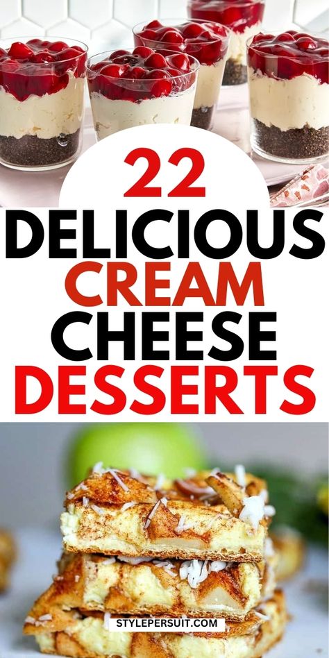 22 Delicious Cream Cheese Desserts Worth Trying Small Batch Cream Cheese Desserts, Recipes Using Cream Cheese Easy, No Bake Cream Cheese Recipes, Recipes With Cream Cheese Dessert, Pudding Cream Cheese Dessert, Healthy Cream Cheese Desserts, Desserts Using Cream Cheese, Cream Cheese Desserts Easy 3 Ingredients, Baking With Cream Cheese